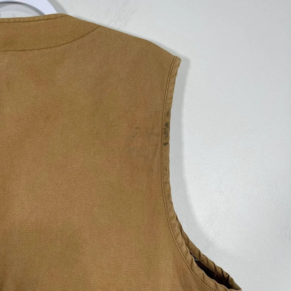 VTG Banana Republic Canvas Field Vest Men LG Hunting Utility Tan Plaid Lined USA